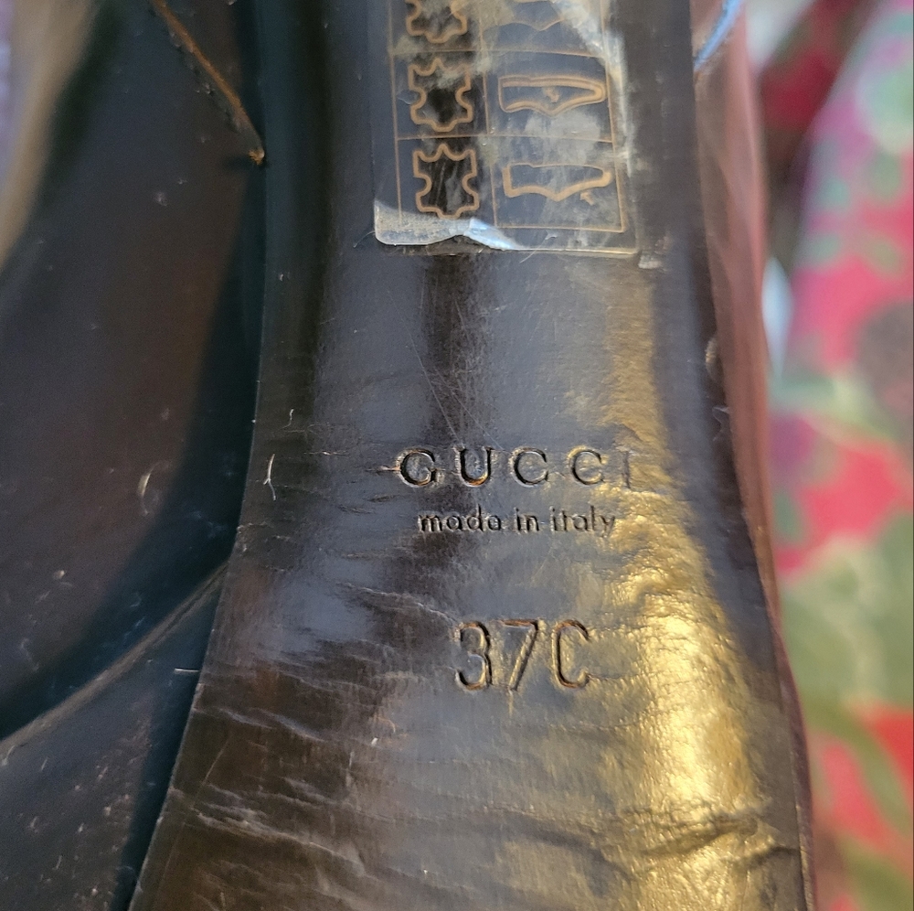GUCCI pony and leather knee-high heeled boots - Picture 9 of 12